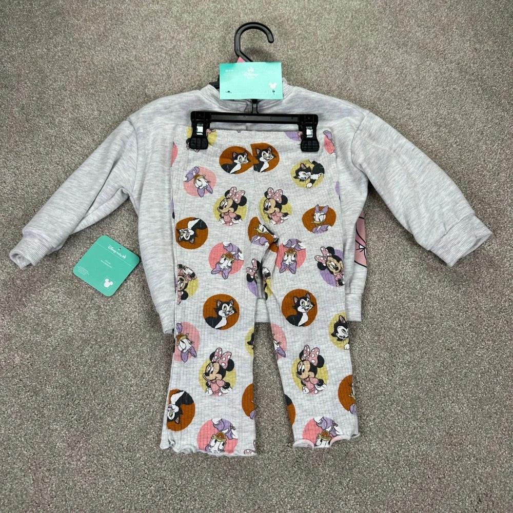 Disney Baby Toddler 18M 3pc Set Gray Minnie Daisy Figaro Sweatshirt Leggings Bow